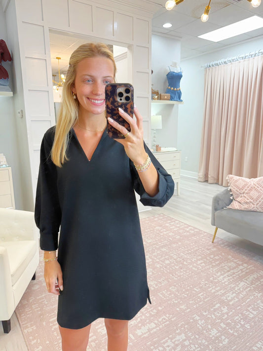 black dress, dress, knit dress, short dress