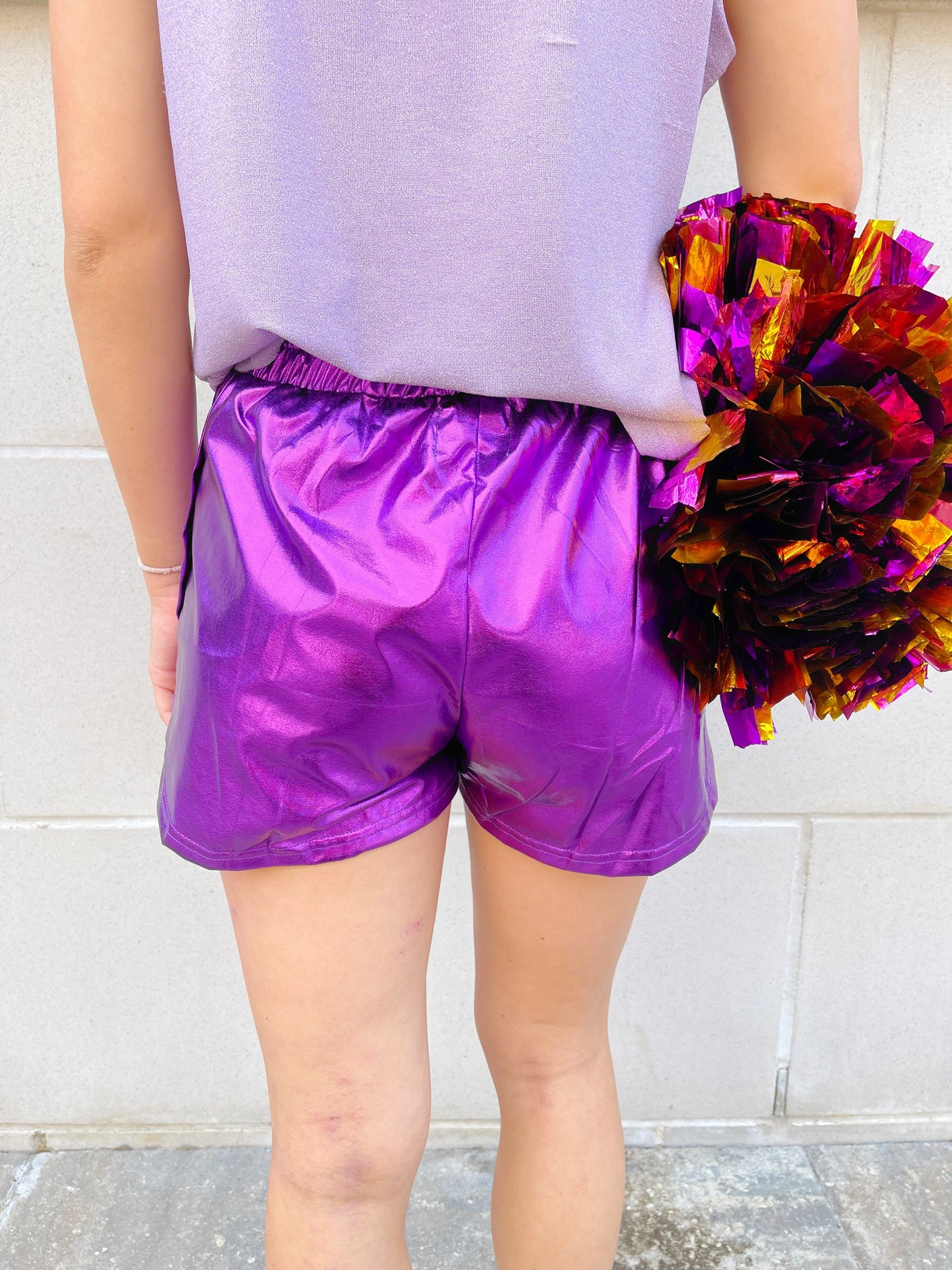 Metallic Elastic Waist Shorts