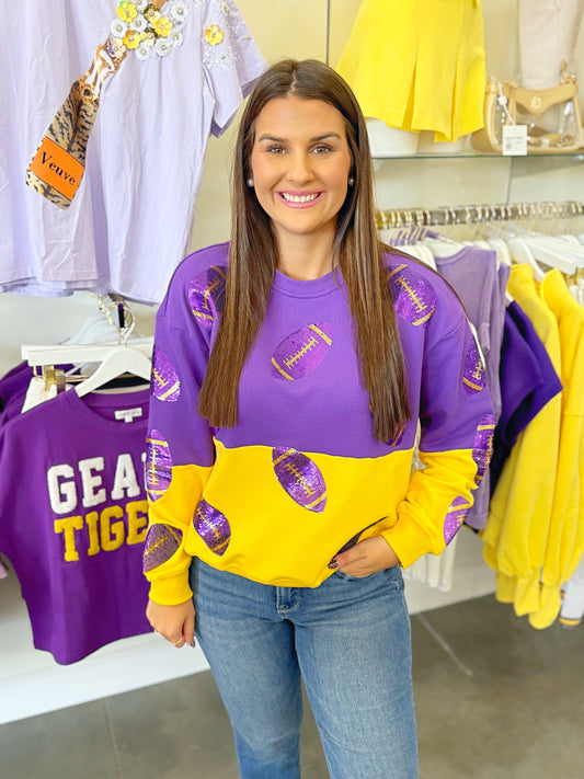 Color Block Sequin Football Sweatshirt