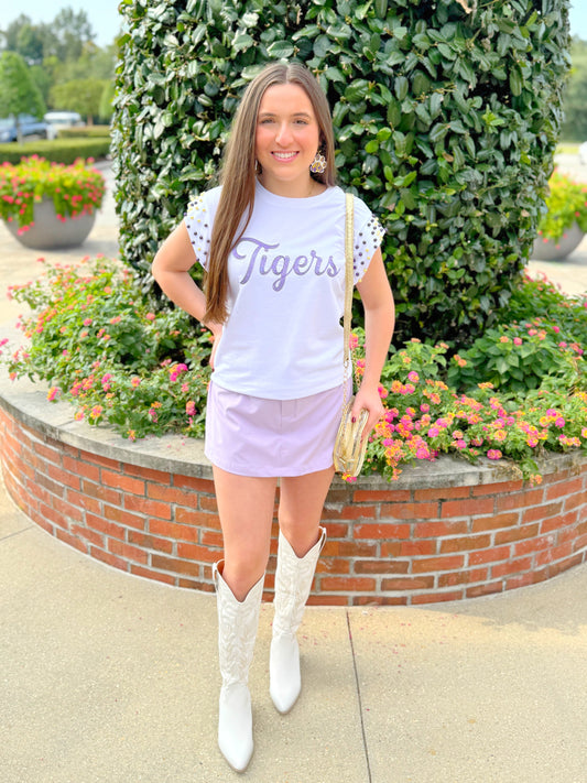 Pearl Cap Sleeve Tiger Top