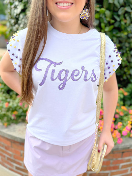 Pearl Cap Sleeve Tiger Top