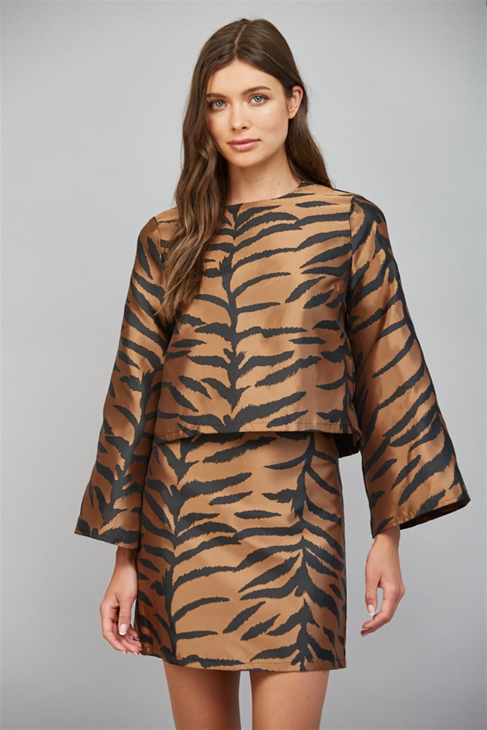 Adele Tiger Print Flared Sleeve Top