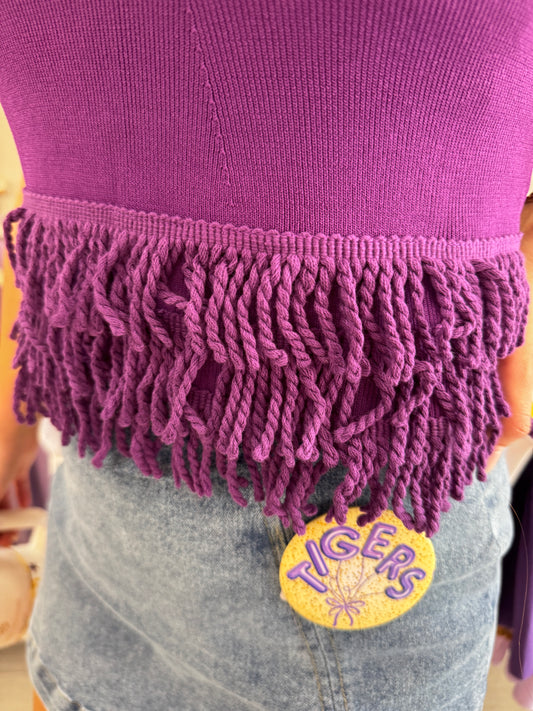 Knit Crop Top with  Fringe Hem