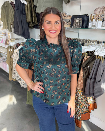 Puff Sleeve Cheetah Blouse