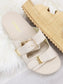 Double Buckle Linen Platform Sandals