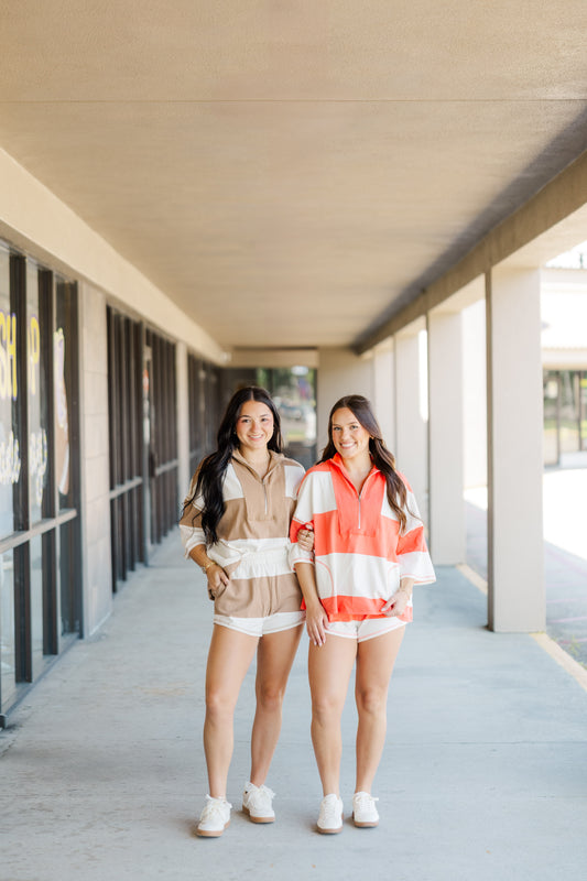 Stripe Half Zip Top & Short Set