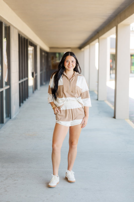 Stripe Half Zip Top & Short Set