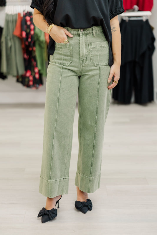 Wide Leg Cuff Hem Jeans