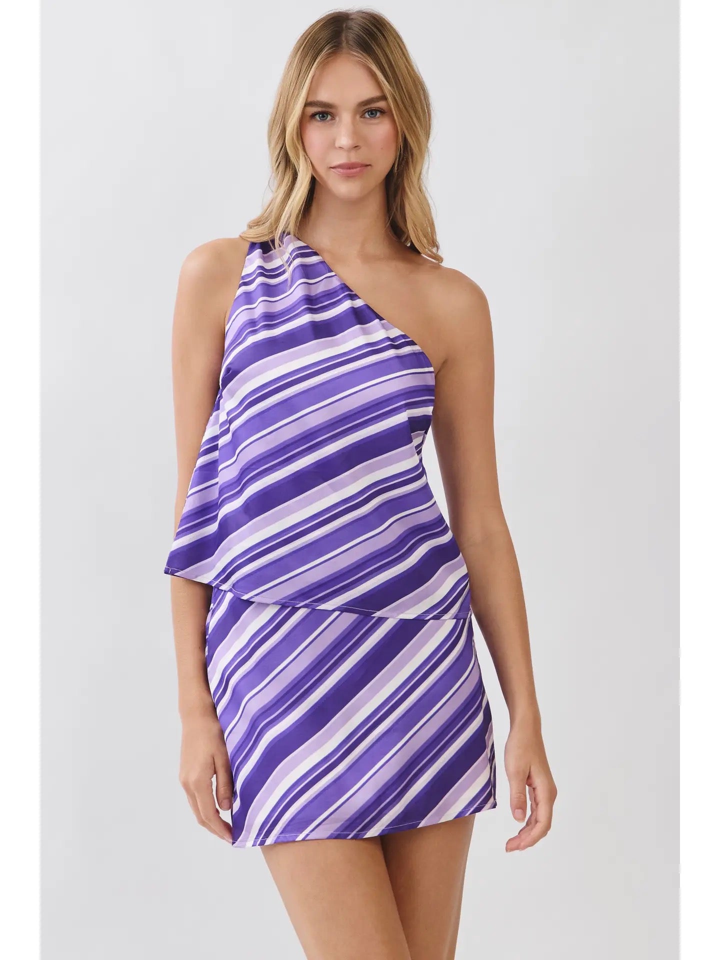 Opal One Shoulder Striped Top & Skirt Set