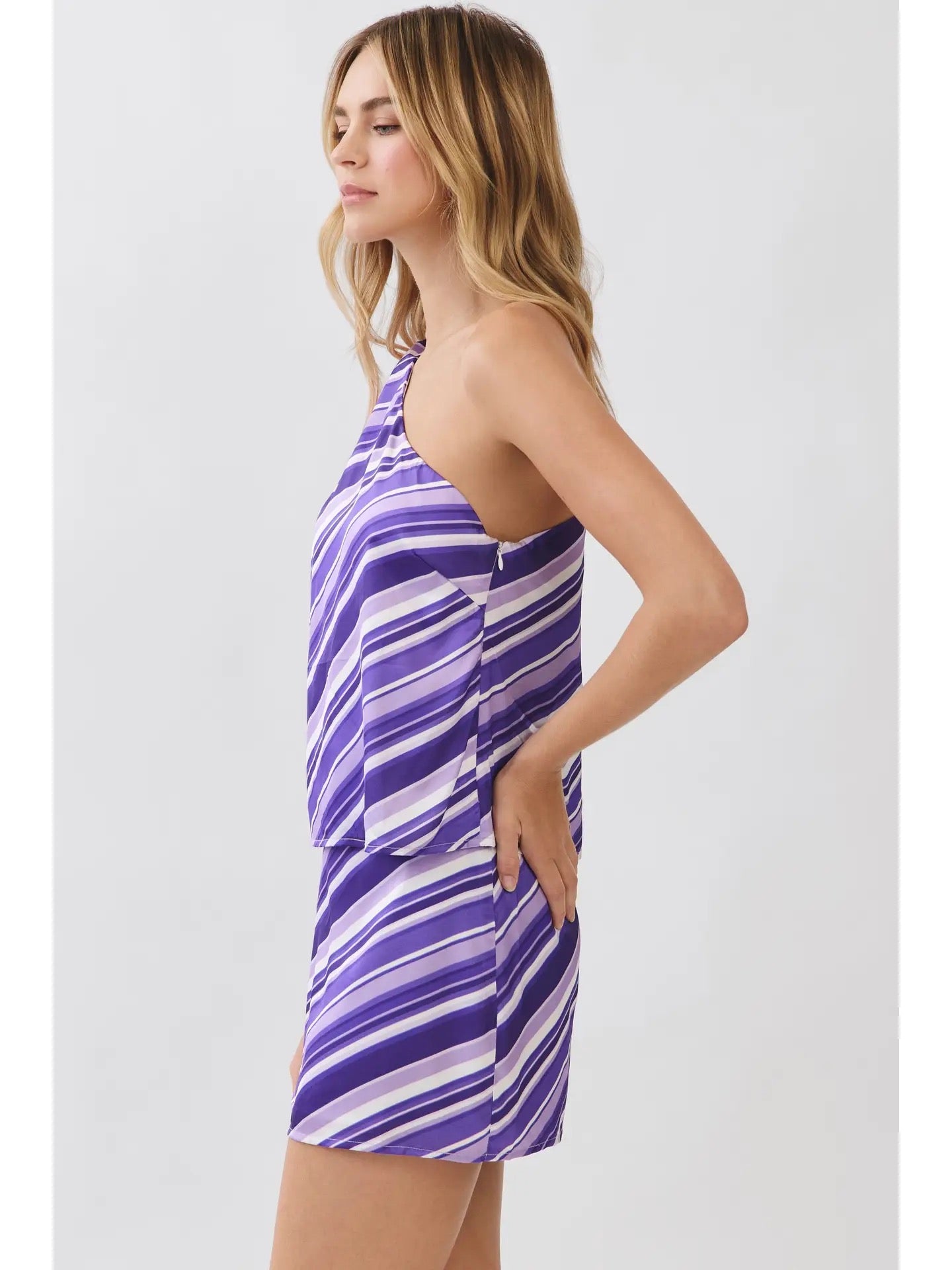 Opal One Shoulder Striped Top & Skirt Set