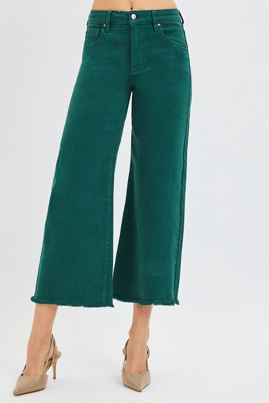 Tummy Control Cropped Wide Leg Jeans