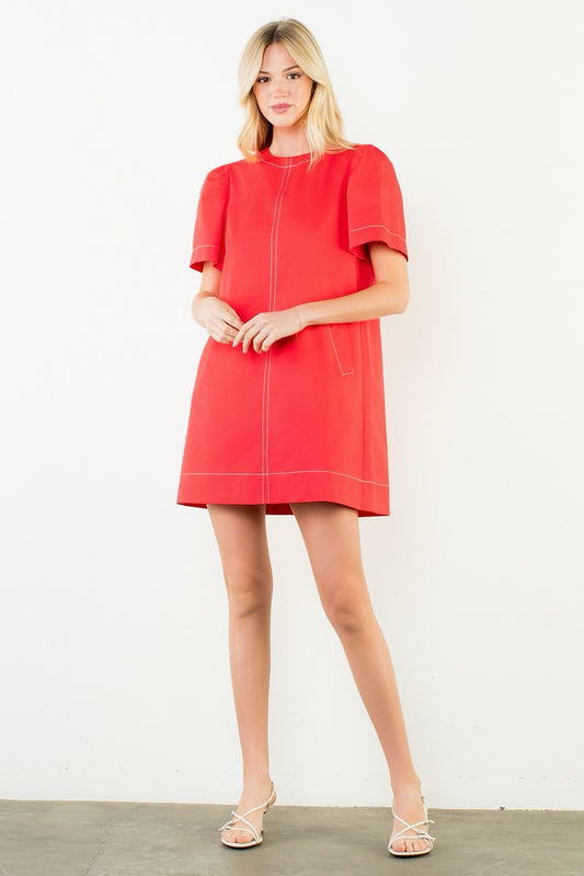 Short Sleeve Contrast Stitch Dress