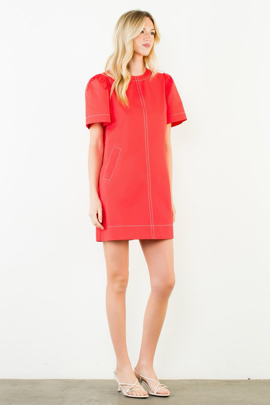 Short Sleeve Contrast Stitch Dress