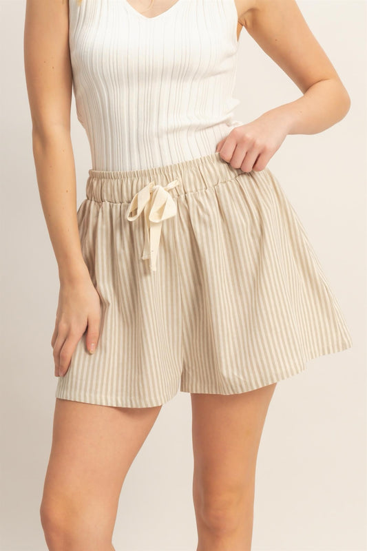Striped Elastic Waist Shorts