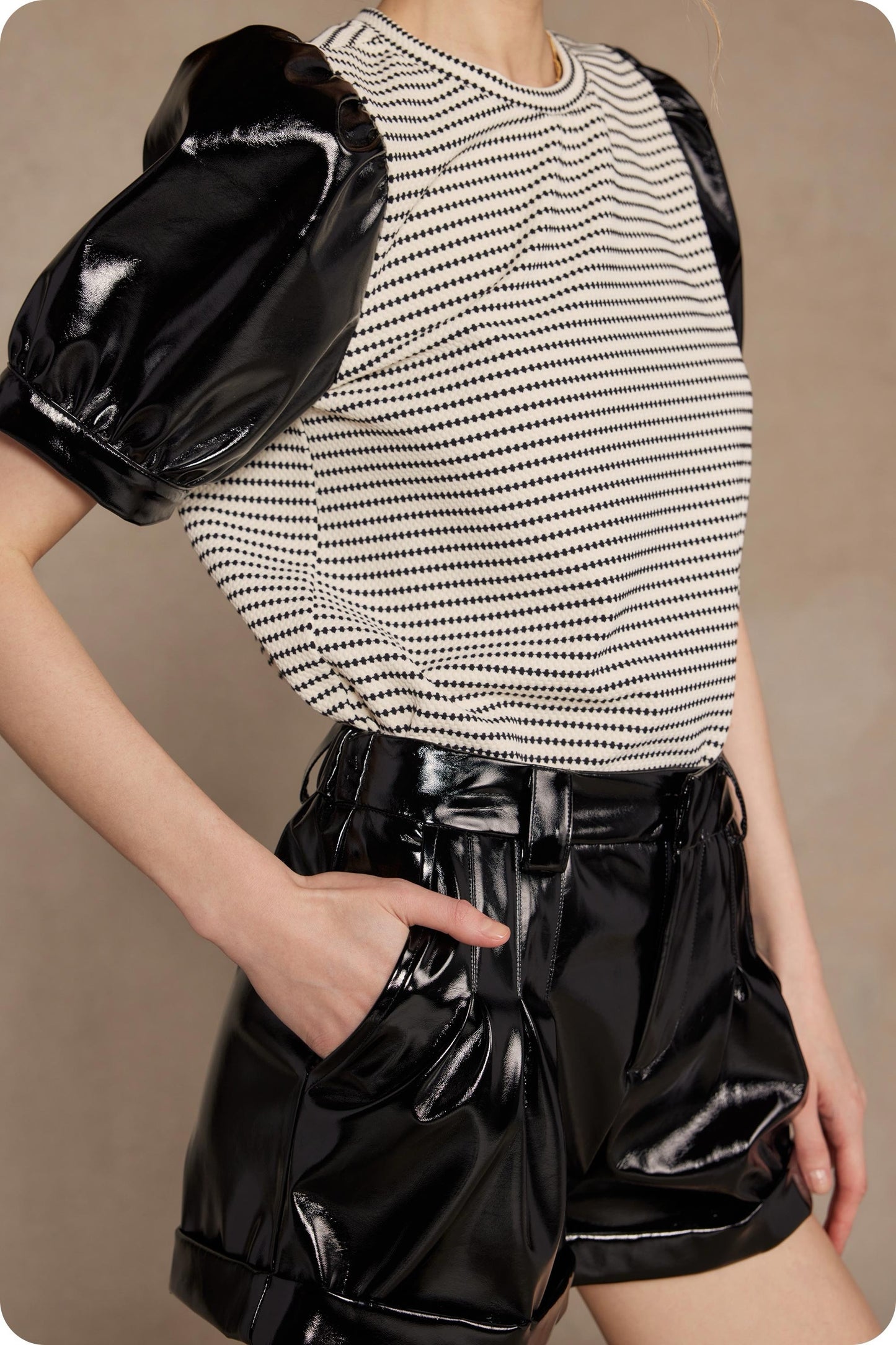 Pleated Faux Leather Shorts