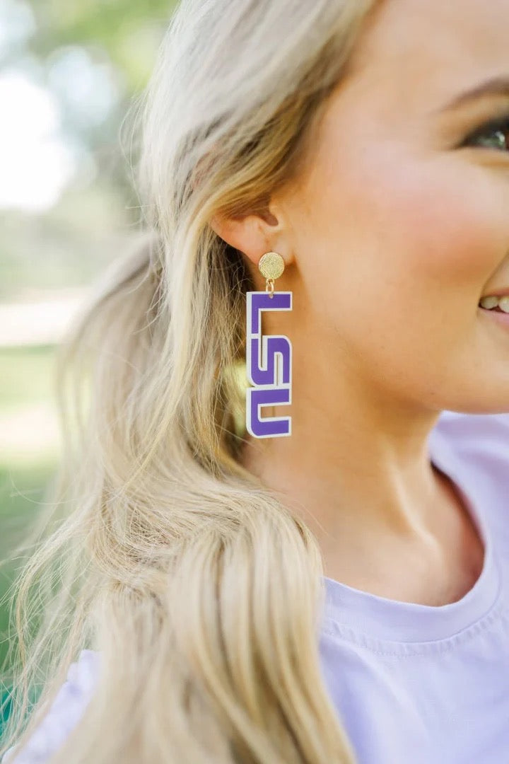 LSU Purple Acrylic Drop Earrings