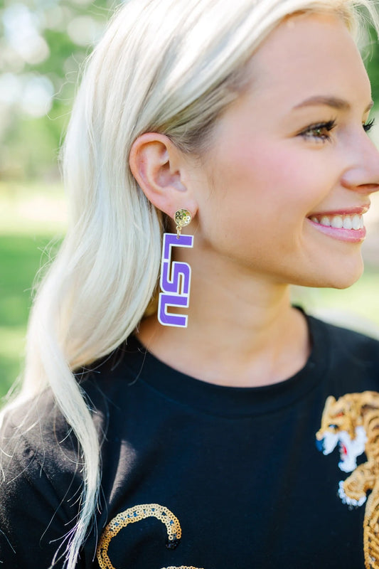 LSU Purple Acrylic Drop Earrings
