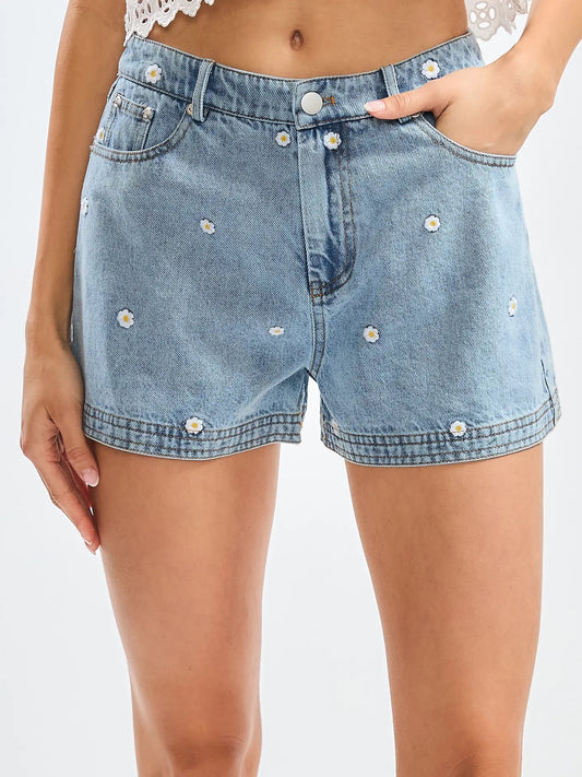 Darla High Waisted Daisy Denim Shorts