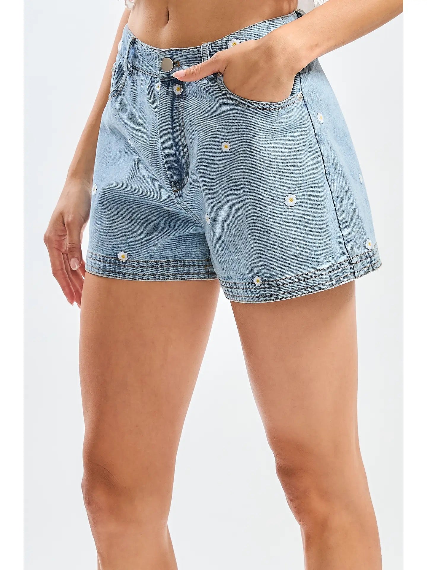 Darla High Waisted Daisy Denim Shorts