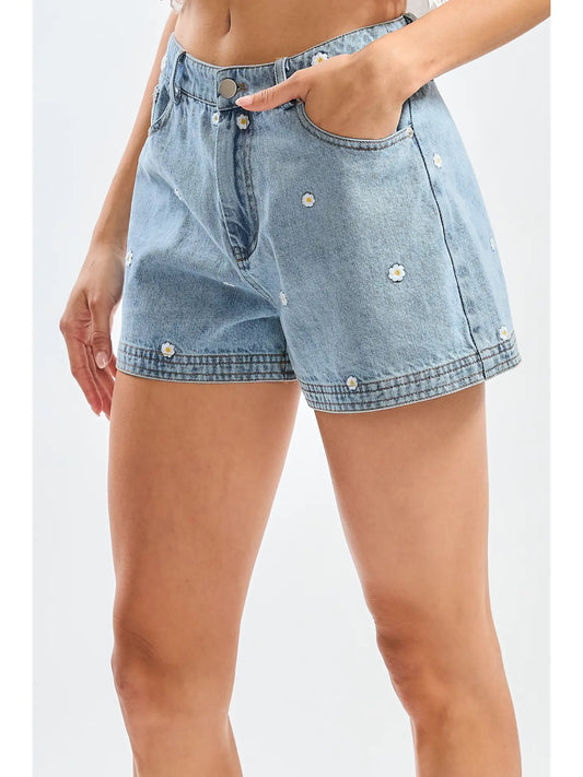 Darla High Waisted Daisy Denim Shorts