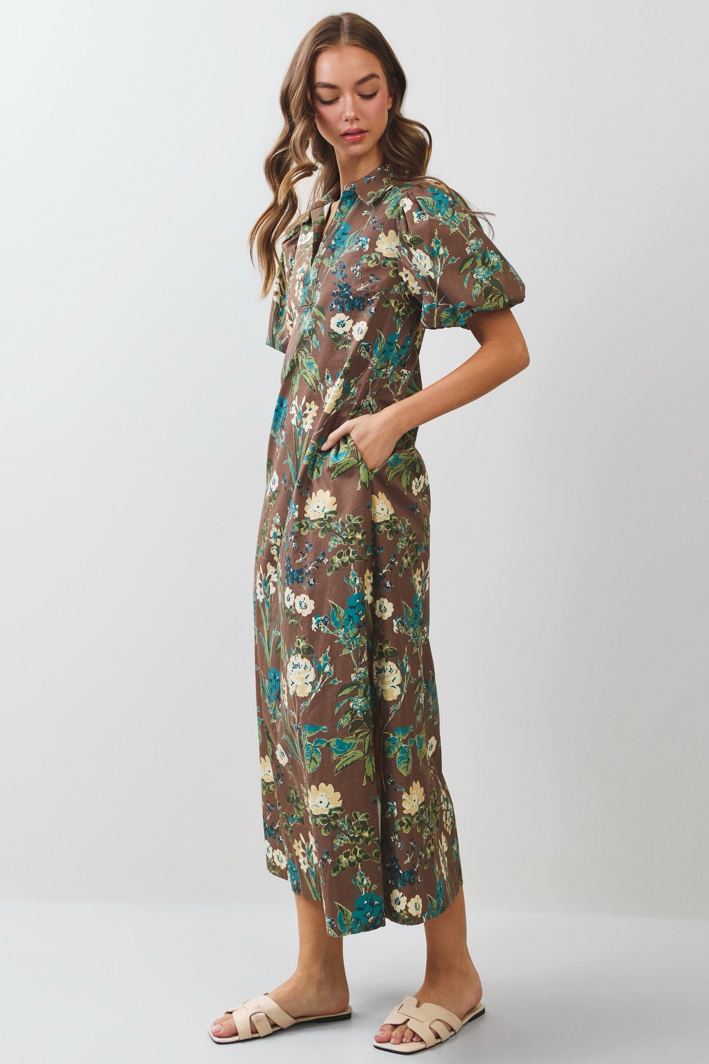 Frances Floral Puff Sleeve Midi Dress