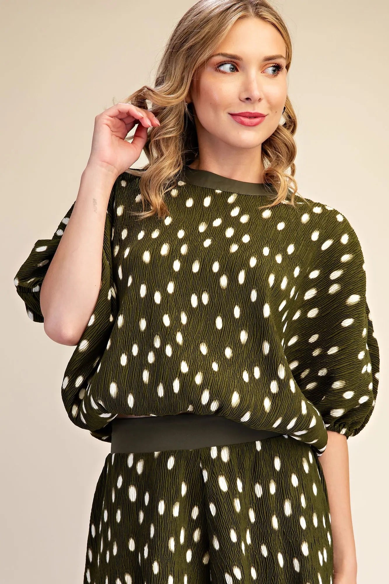 Tay Pleated Polka Dot Set