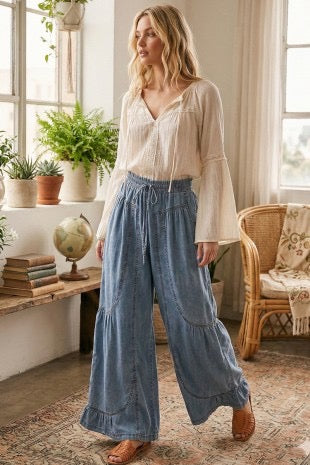 Karis Wide Leg Chambray Pants