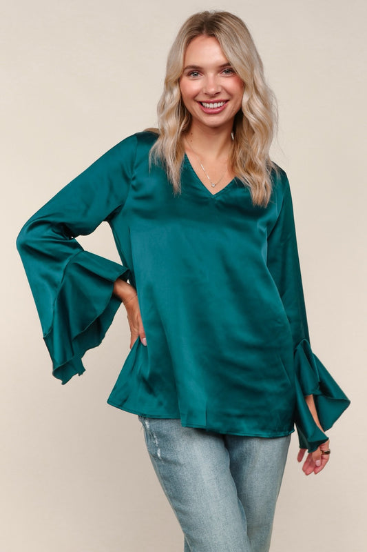 Satin Ruffle Sleeve Top