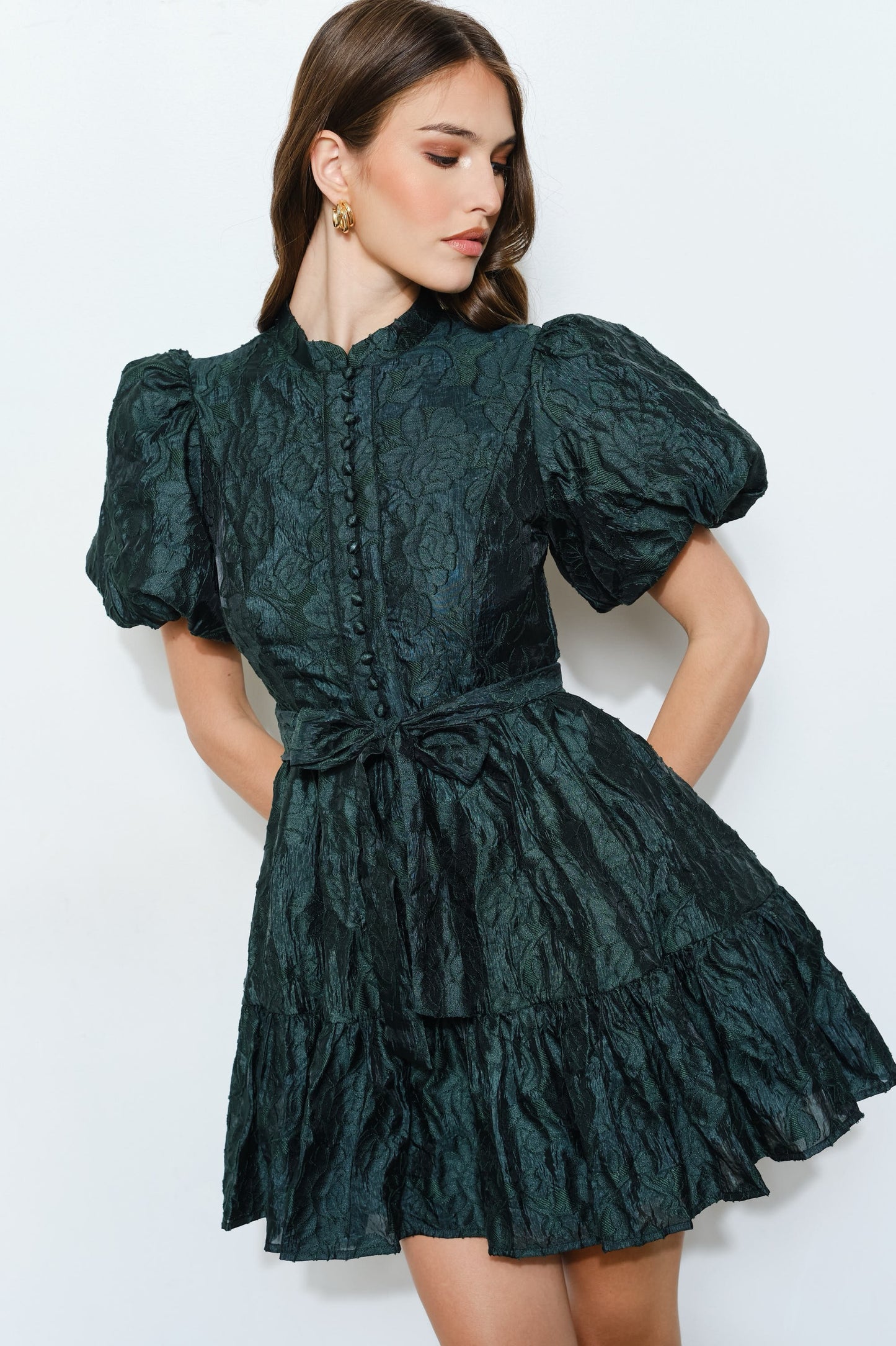 Floral Textured Puff Sleeve Dress