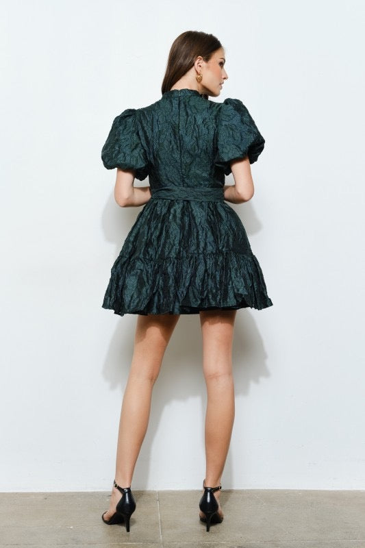 Floral Textured Puff Sleeve Dress