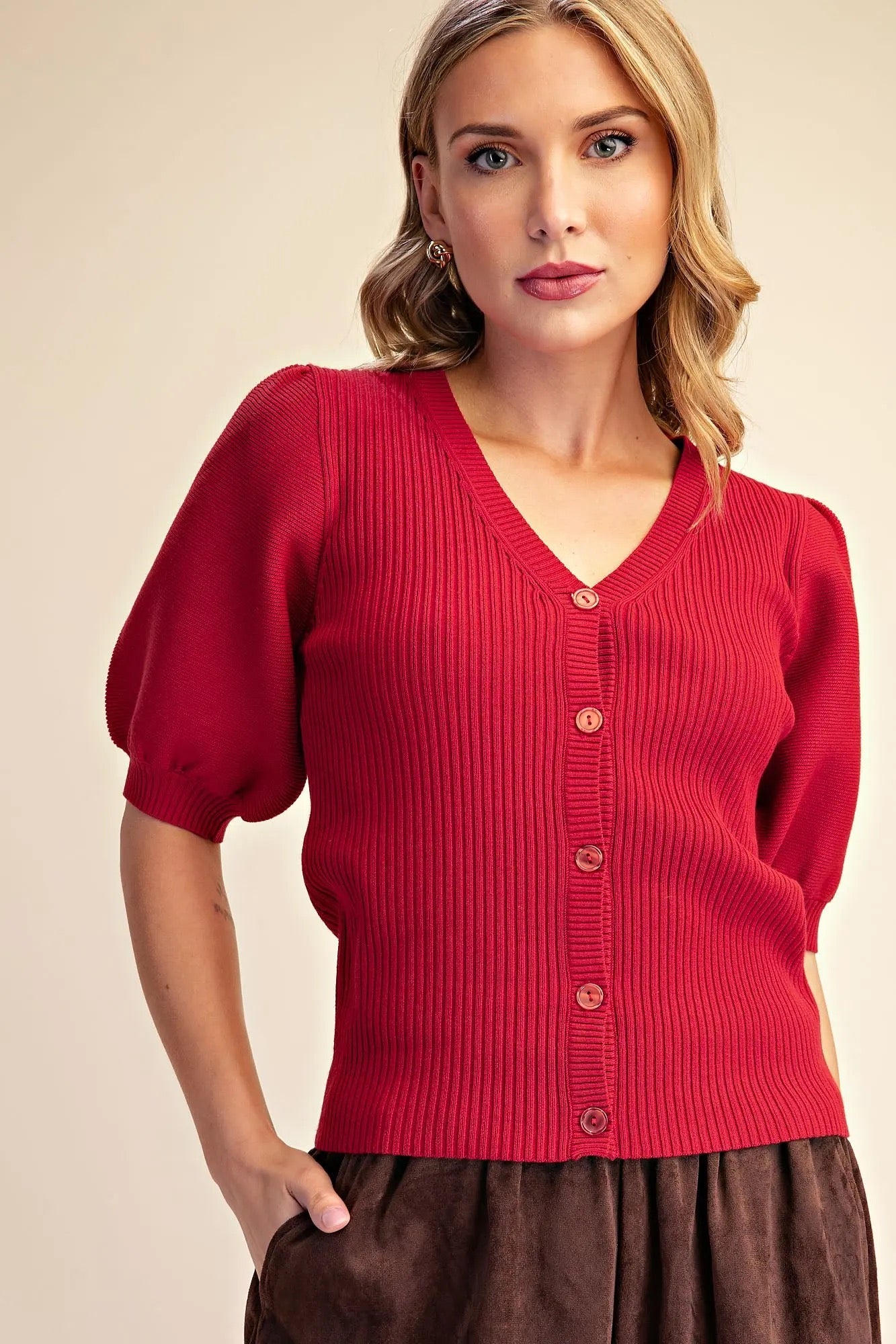 Puff Sleeve Cardigan Top