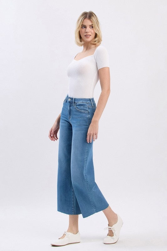 High Rise Crop Slim Wide Leg Jeans