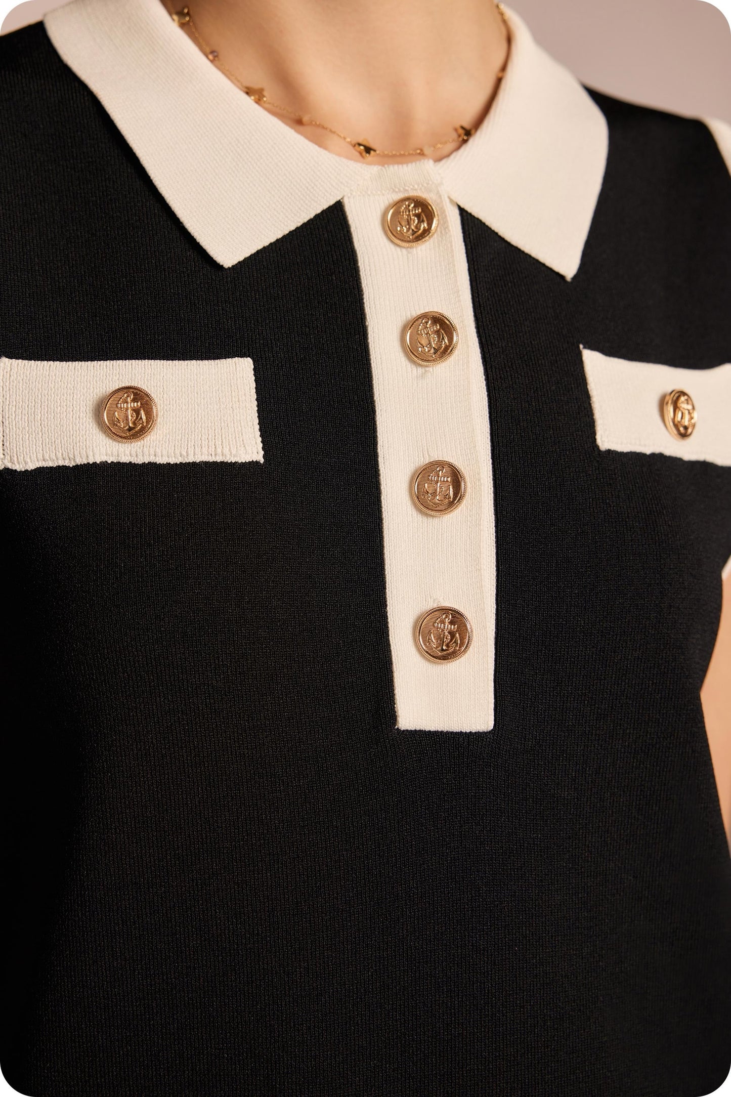 Sleeveless Button Contrast Dress