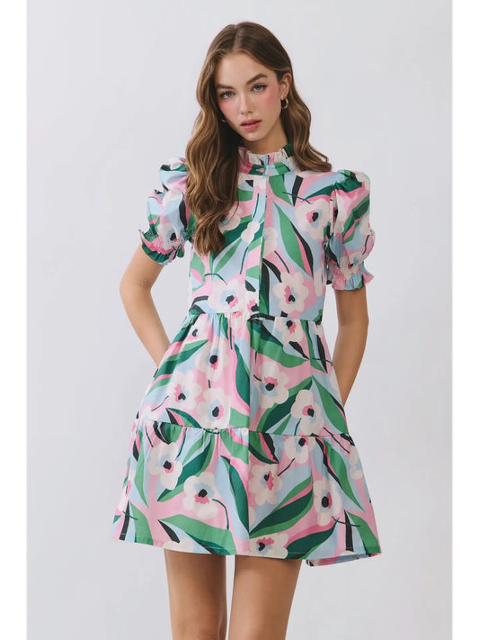 Livy Puff Sleeve Tiered Floral Mini Dress