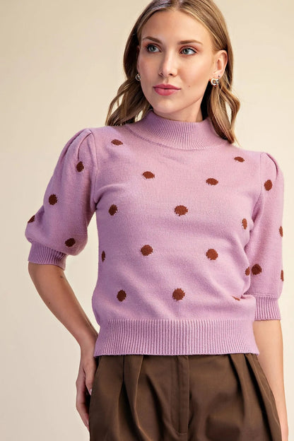 Chaney Polka Dot Mock Neck Sweater
