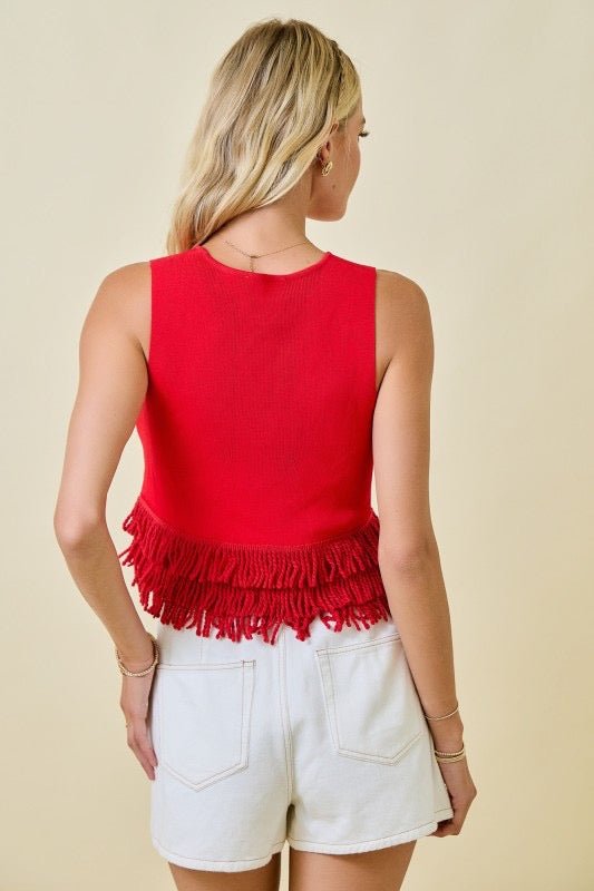 Knit Crop Top with  Fringe Hem