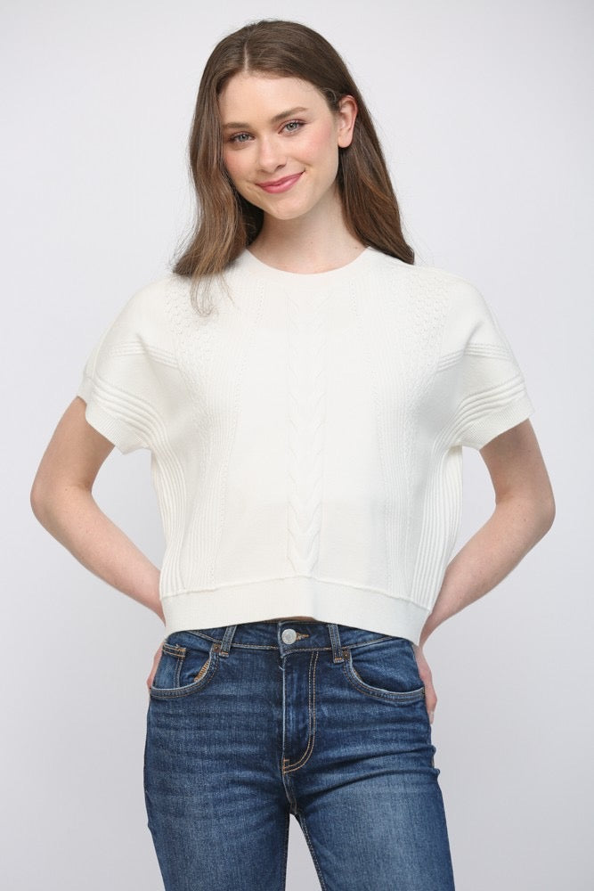 Mariah Mixed Knit Short Sleeve Sweater