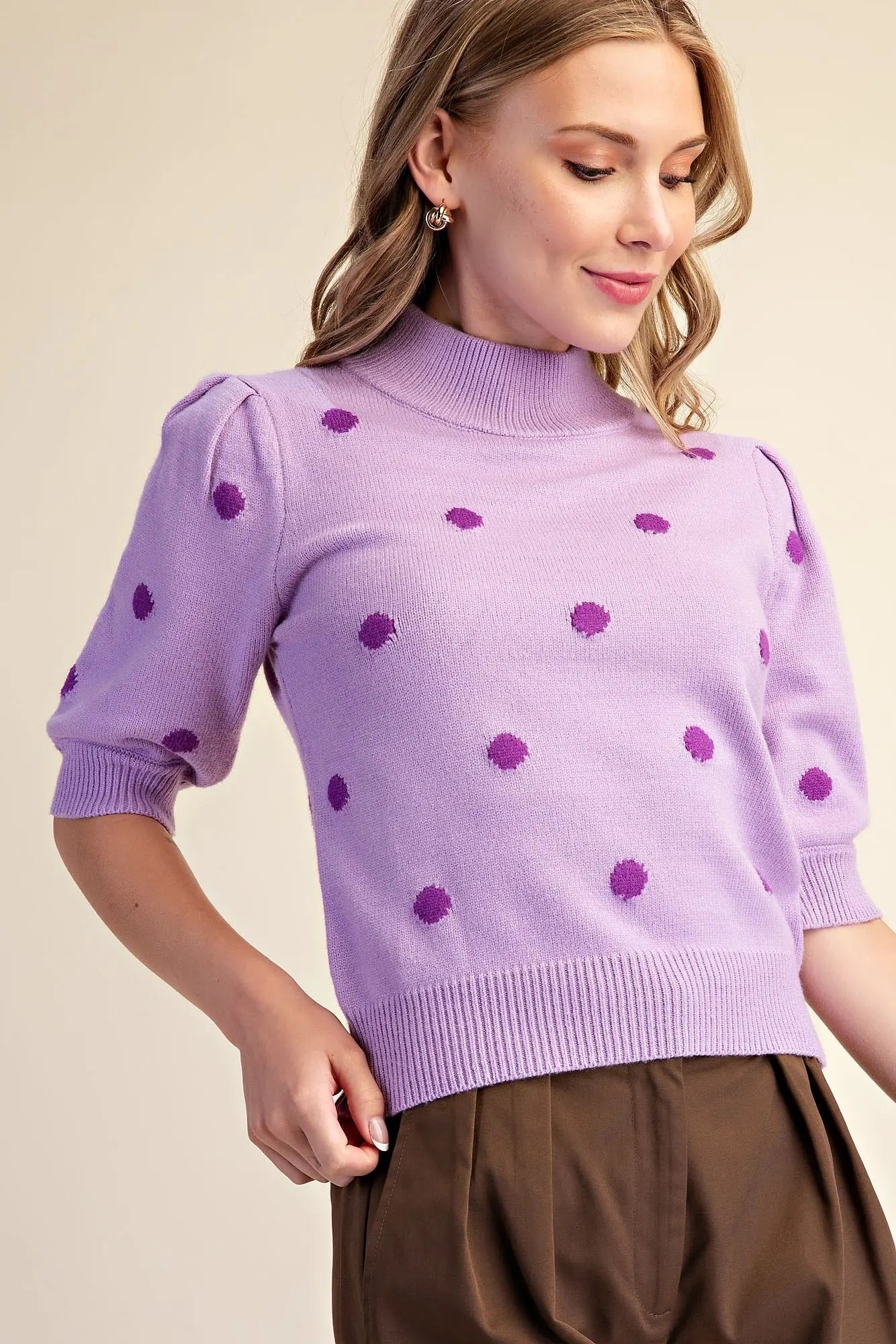 Chaney Polka Dot Mock Neck Sweater