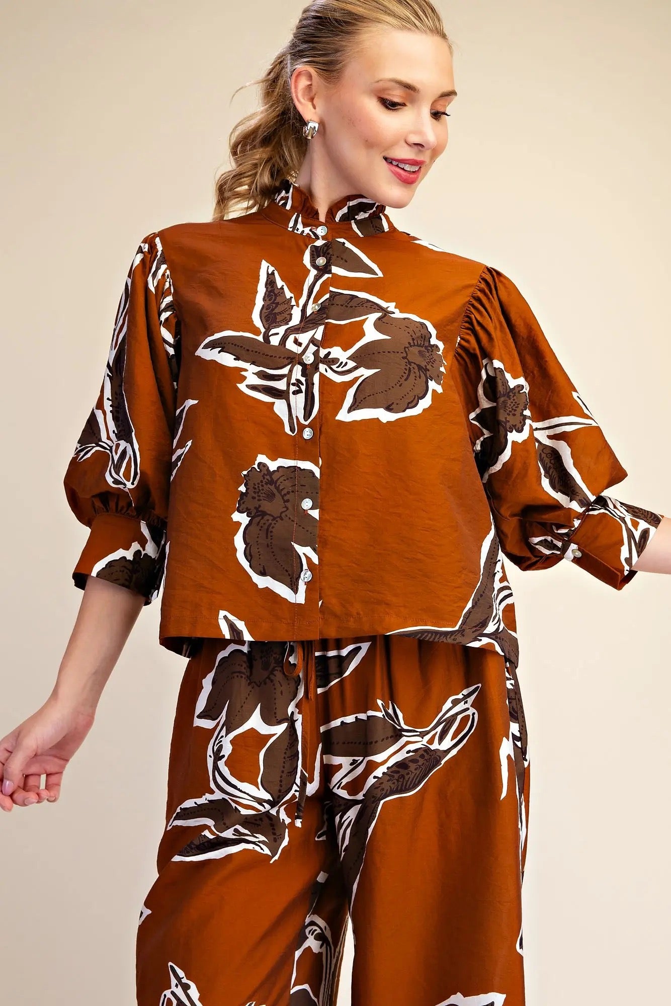 Ruffle Neck Floral Blouse