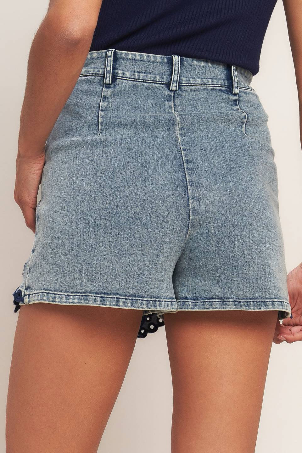 Embroidered Hem Denim Skort