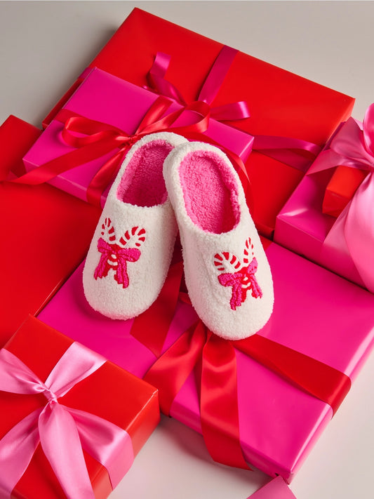 Candy Cane Bow Slippers