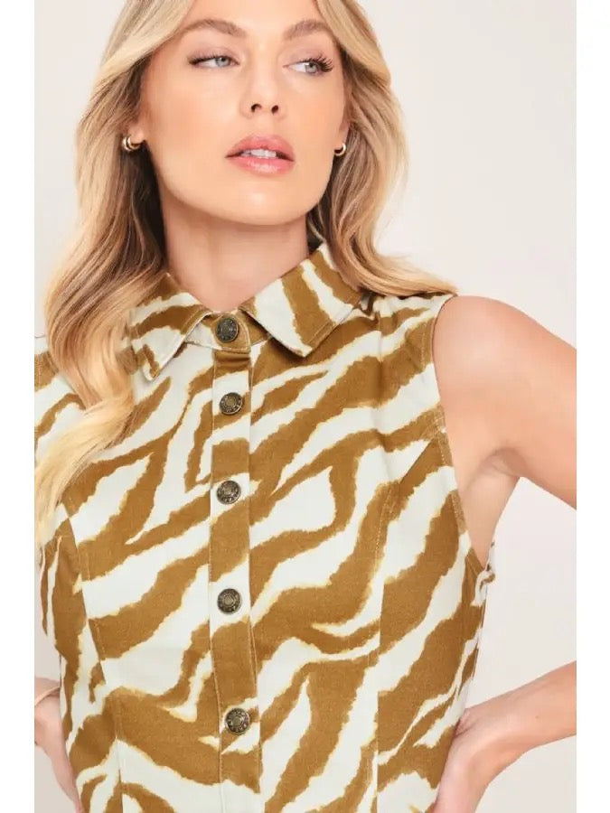 Ember Tiger Print Button Down Top