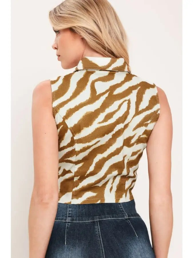 Ember Tiger Print Button Down Top