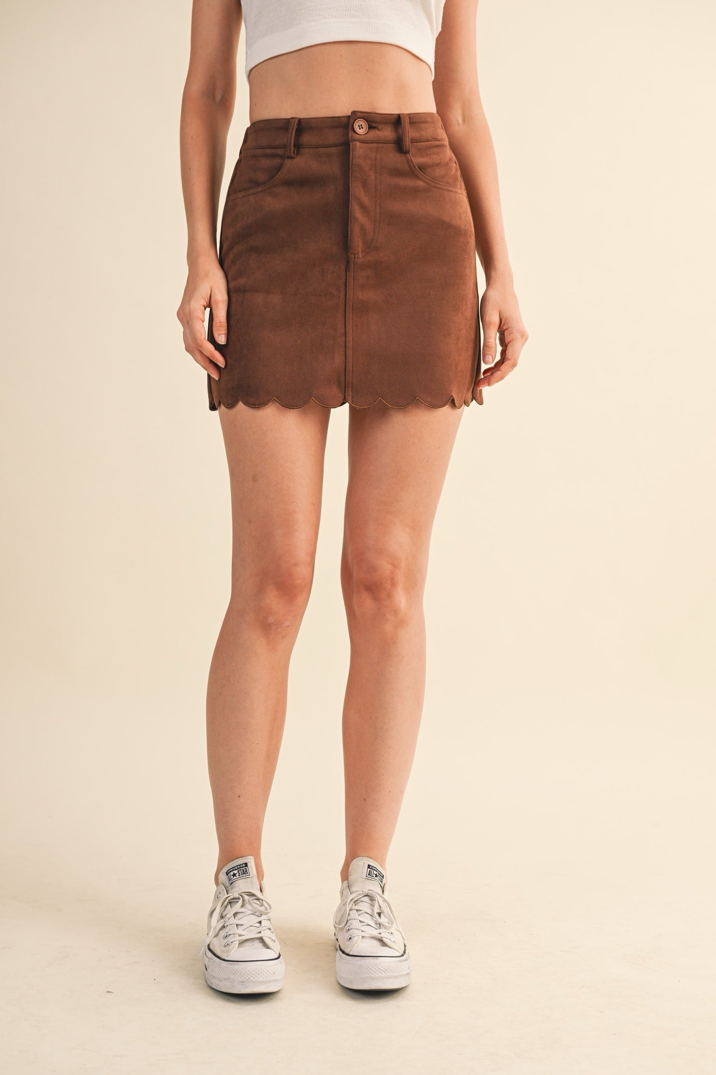 Suede Scallop Hem Skirt