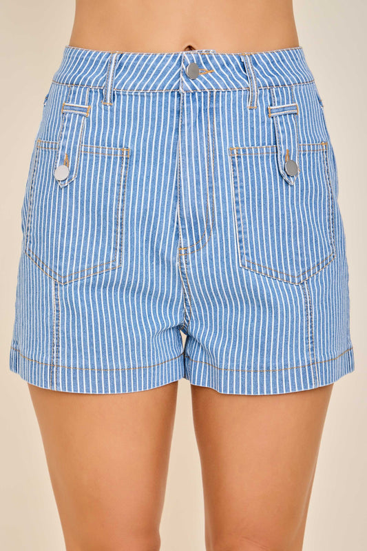 Delilah Striped Pocket Detail Denim Shorts