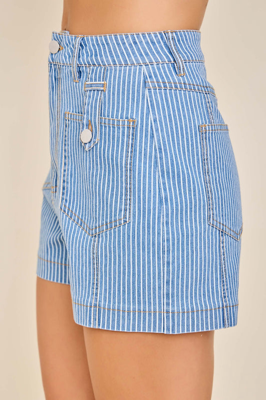 Delilah Striped Pocket Detail Denim Shorts