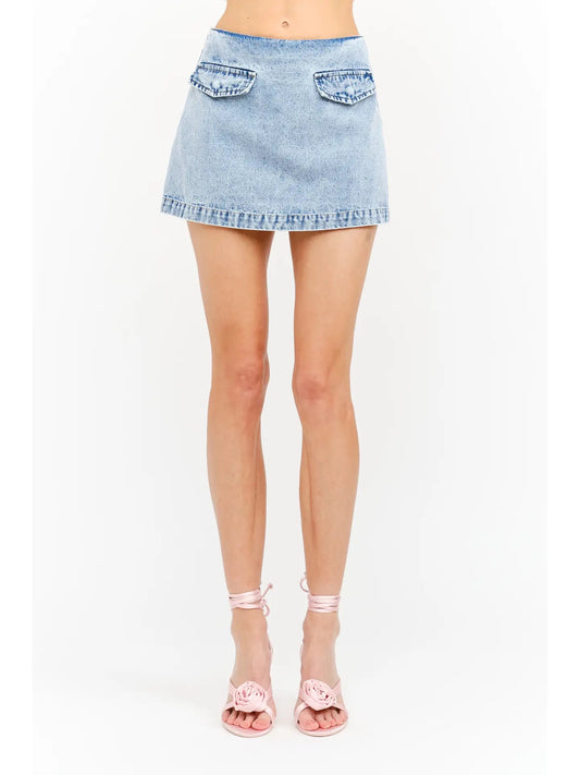 Daisy Front Pocket Denim Skort
