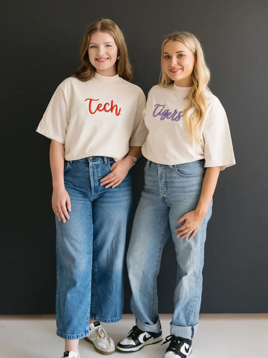 Embroidered Tigers Mock Neck Tee