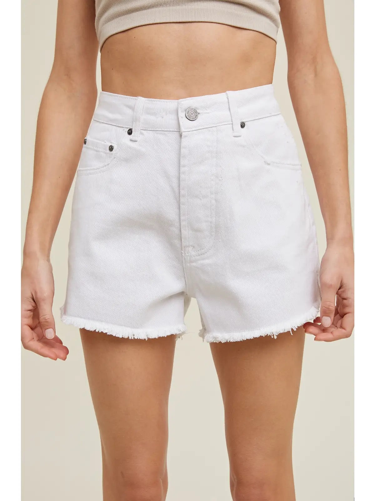 Eden High Rise Frayed Hem Denim Shorts