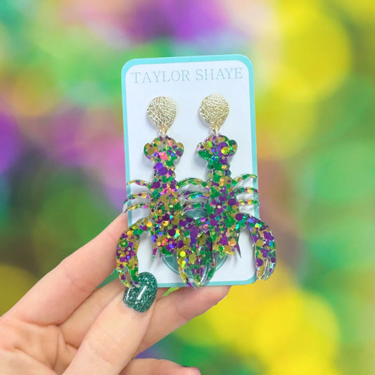 Acrylic Mardi Gras Crawfish Earrings